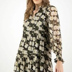 Ivy + Jack Jessie Ivory Gardenia LS Tiered Midi Dress