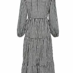 Ivy + Jack Fashion Kendall Black Check Blouson LS V Neck Tiered Midi Dress