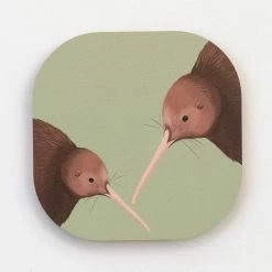 100% NZ Hansby Design Kiwi Pair Mint Green Coaster