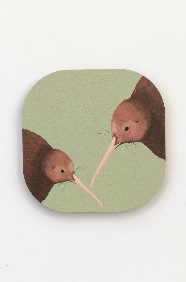100% NZ Hansby Design Kiwi Pair Mint Green Coaster