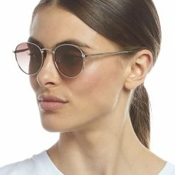 Le Specs Lost Legacy Round Gold Frame Brown Lense Sunglasses