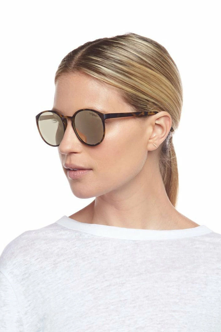 Le Specs Swizzle Thin Round Matte Tort Gold Mirror Sunglasses Accessories