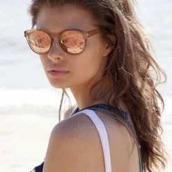 Le Specs Paramount Round Clear Tan Brass Mirror Lens Sunglasses