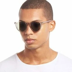 Le Specs Fire Starter Round Clear Stone Khaki Polarised Lens Sunglasses Accessories