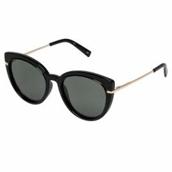 Le Specs Promiscuous Black Khaki Lens Polarised Sunglasses With Gold Arms Accessories