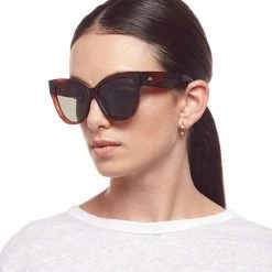 Le Specs Le Vacanze Oversized Cat Eye Tort Gold Khaki Polarised Lens Sunglasses