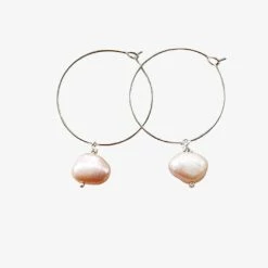 Audrey Loves Ruby Large Pearl Sterling Silver Hoop Earrings