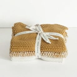 Bianca Lorenne Support Local Gifts Textured Lavette Ochre Wash Cloths Set Of 3