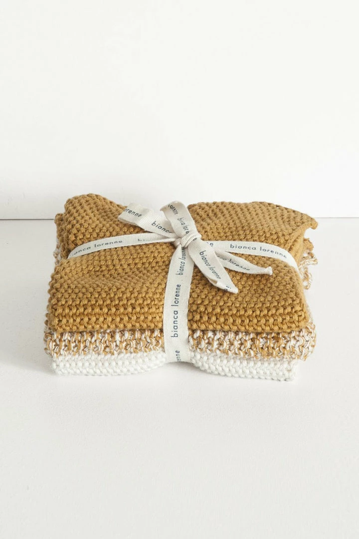 Bianca Lorenne Support Local Gifts Textured Lavette Ochre Wash Cloths Set Of 3