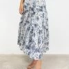 Ivy + Jack Fashion Stella Ink Floral Linen Deep Basque Midi Skirt
