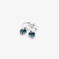 Stolen Love Anchor Heart Blue Quartz Semi Hoop Stud Earrings