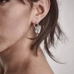 Stolen Love Anchor Heart Blue Quartz Semi Hoop Stud Earrings