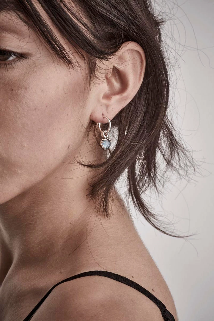 Stolen Love Anchor Heart Blue Quartz Semi Hoop Stud Earrings