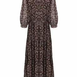 Among The Brave Lucid Chocolate Floral Puff Half Sleeve Tiered Maxi Dress