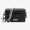 Stolen Little Trouble Black Croc Shoulder Bag With Silver Chain Hardware Accessories