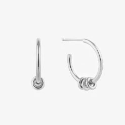 Ania Haie Modern Minimalism Silver Hoop Earrings With Circle Bead Detail Accessories