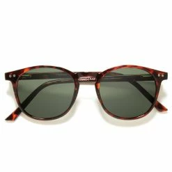 Prive Revaux Maestro Round Thin Deep Chocolate Tortoise Green Lens Sunglasses