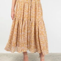 Among The Brave Fashion Sensational Spice Floral Georgette Tiered Tie Waist Maxi Skirt