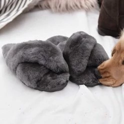 Emu Mayberry Charcoal Wool Crossover Slippers