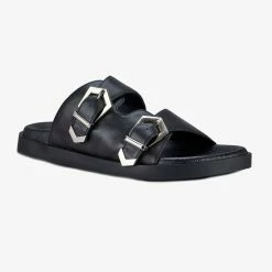 Solsana Mika Black Footbed Buckle Slides Accessories