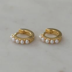 Sophie Mini Pearl Huggies Earrings Gold