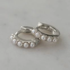 Sophie Mini Pearl Huggies Earrings Silver Accessories