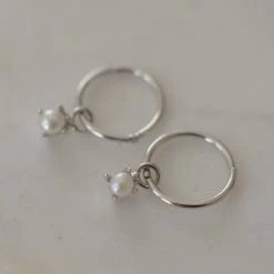Sophie Accessories Mini Pearl Sleeper Earrings Silver