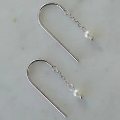 Sophie Mini Pearl Thread Hook Earrings Silver Accessories
