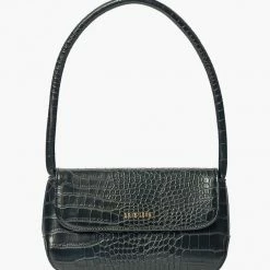 Brie Leon Mini Camille Black Croc Recycled PU Top Handle Crossbody Bag