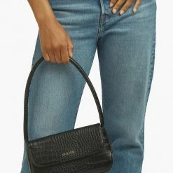 Brie Leon Mini Camille Black Croc Recycled PU Top Handle Crossbody Bag