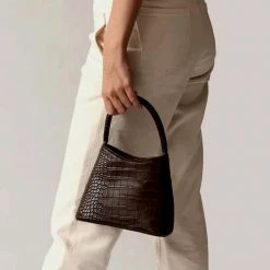 Brie Leon Mini Chloe Espresso Top Handle Croc Bag
