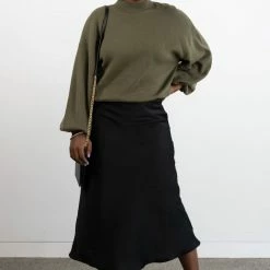 Ivy + Jack Fashion Motivation Khaki Cotton Fine Gauge Balloon High Neck Knit