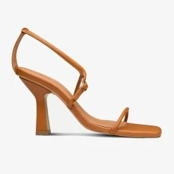 Solsana Nevaeh Thin Multi Straps Toffee Leather High Heels Accessories