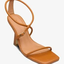 Solsana Nevaeh Thin Multi Straps Toffee Leather High Heels Accessories