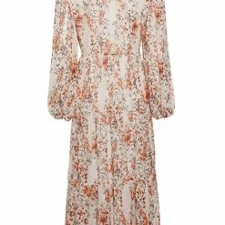 Ivy + Jack Naomi Sand Floral Blouson LS Tiered Maxi Dress Fashion
