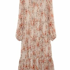 Ivy + Jack Naomi Sand Floral Blouson LS Tiered Maxi Dress Fashion
