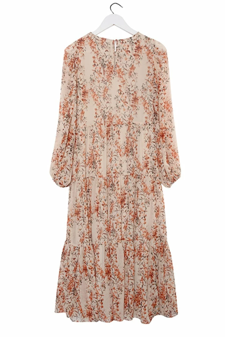 Ivy + Jack Naomi Sand Floral Blouson LS Tiered Maxi Dress Fashion