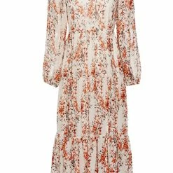 Ivy + Jack Naomi Sand Floral Blouson LS Tiered Maxi Dress Fashion