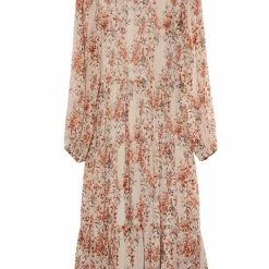 Ivy + Jack Naomi Sand Floral Blouson LS Tiered Maxi Dress Fashion