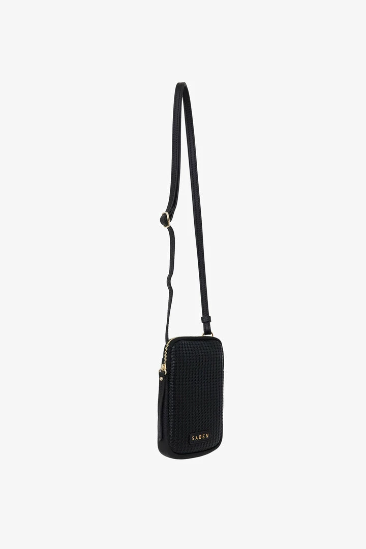 Saben Nikko Black Woven Leather Phone Sling Accessories