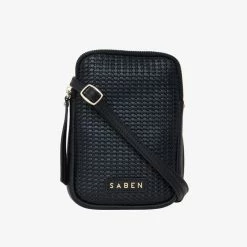 Saben Nikko Black Woven Leather Phone Sling Accessories