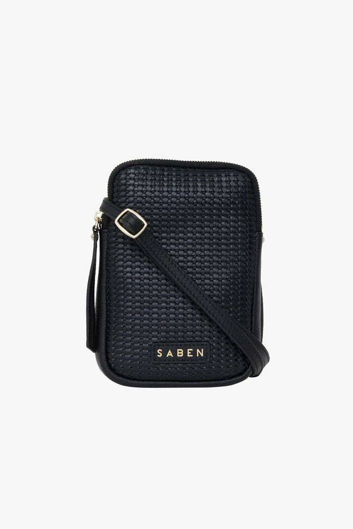 Saben Nikko Black Woven Leather Phone Sling Accessories