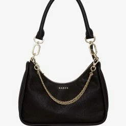 Saben Odette Black Python Shoulder Bag With Gold Chain Detail