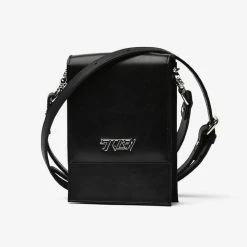 Stolen On Tour Black Leather Cross Body Phone Bag With Silver Hardware