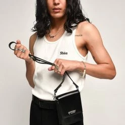 Stolen On Tour Black Leather Cross Body Phone Bag With Silver Hardware