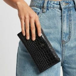 Peta + Jain Oscar Black Croc Vegan Leather Wallet Accessories