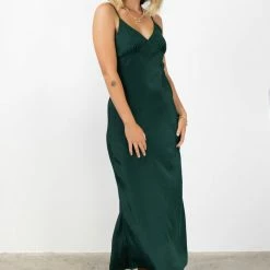 Among The Brave Otherworldly Forest Washer Satin Panel Bodice Bias Midi Dress Fashion