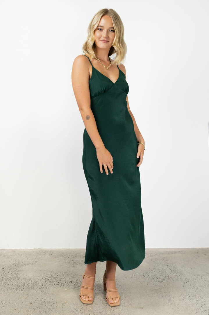 Among The Brave Otherworldly Forest Washer Satin Panel Bodice Bias Midi Dress Fashion