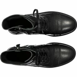 Minx Patch Me Black Leather Lace Up Combat Boots