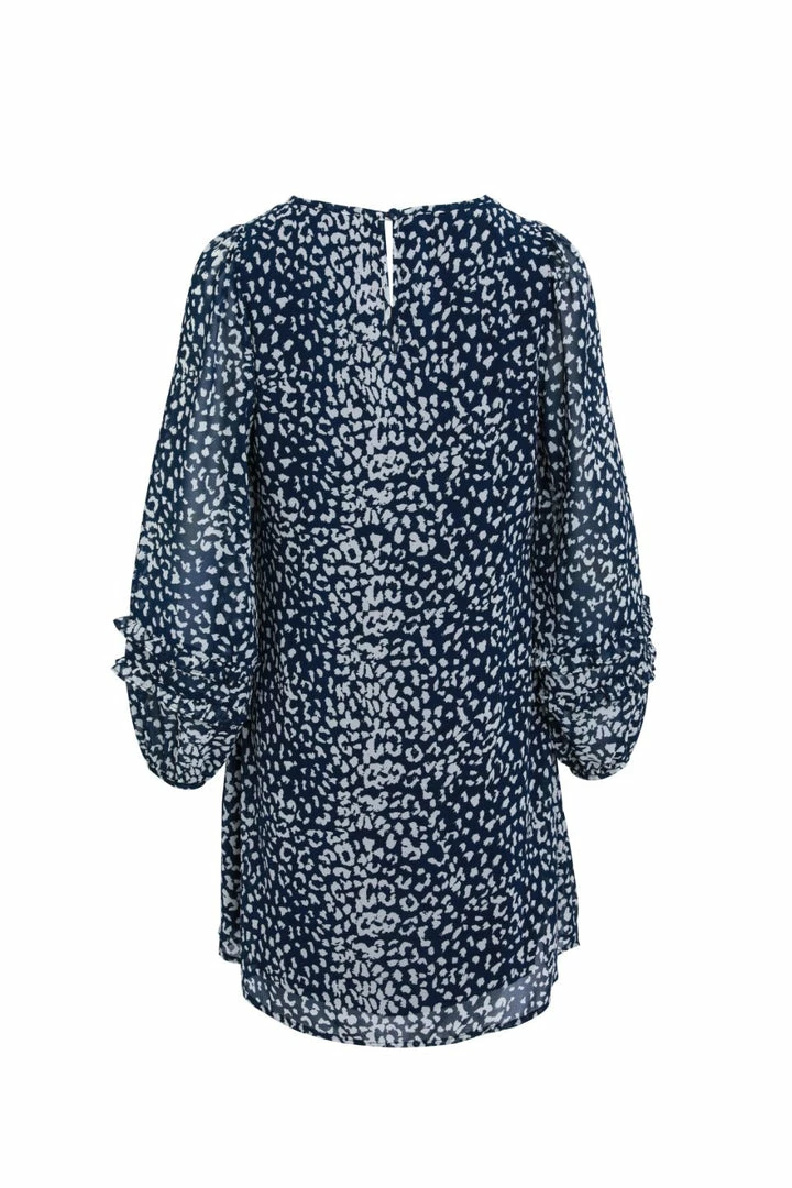 Among The Brave Fashion Poppy Navy Animal LS Double Frill Balloon Sleeve Mini Shift Dress
